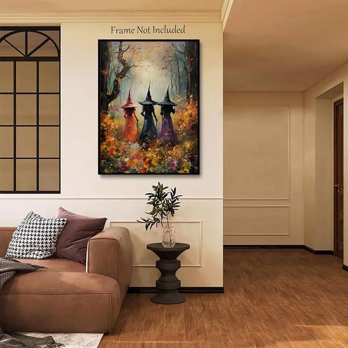 ILLBDR Halloween Vintage Witchy Wall Art Prints Creepy Gothic Dark Moody Pictures Decor Dark Academia Witches Victorian Painting Canvas Posters for Bedroom Bathroom 16x24inch Unframed