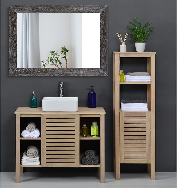 AAZZKANG Wall Mirror with Rectangle Wood Frame Large 28"x20" Rustic Decorative Hanging Mirrors for Bedroom Bathroom Living Room Home Office