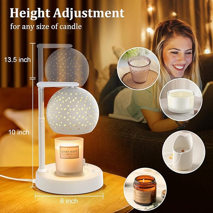 Candle Warmer Lamp with Timer and Dimmer, Gifts for Mom Women, Mothers Day Gifts Housewarming New Home Room Decor, Electric Wax Melt with 2 Bulbs, White