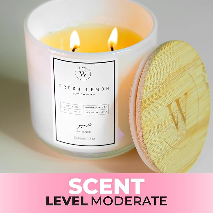 Waxily Lemon Soy Candle | Aromatherapy Candles | Non Toxic, Long Lasting, Large Essential Oil Candle | Odor Eliminating Citrus for Kitchen, Luxury Gift, Home Decor, Natural, Fresh Scent | 12oz