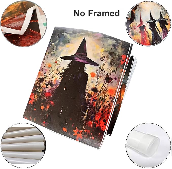 ILLBDR Halloween Vintage Witchy Wall Art Prints Creepy Gothic Dark Moody Pictures Decor Dark Academia Witches Victorian Painting Canvas Posters for Bedroom Bathroom 12x16inch Unframed