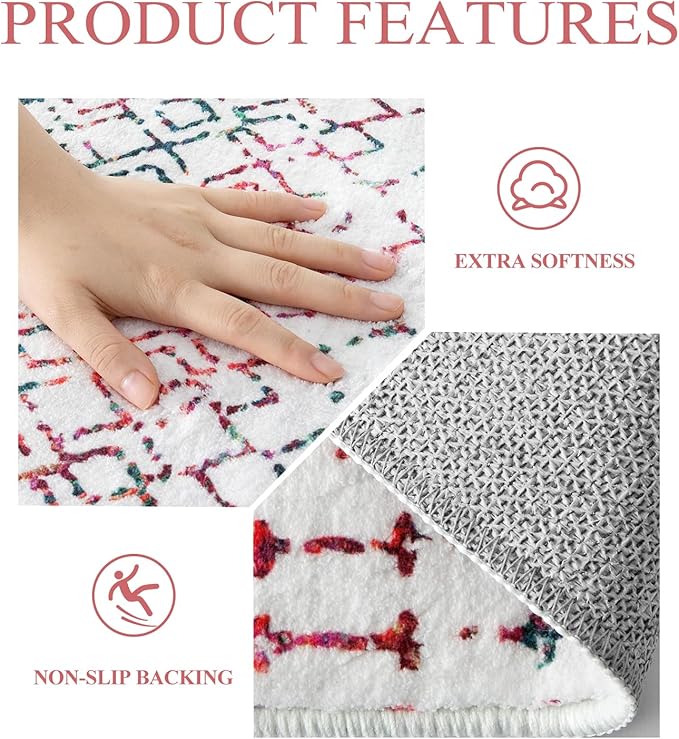 Lahome Moroccan Washable Runner Rug 2x6 - Non-Slip Anti-Fatigue Kitchen Rugs and Runners Throw Soft Long Bathroom Runner, Geometric Print Distressed Floor Runners for Entryway Laundry Room Foyer