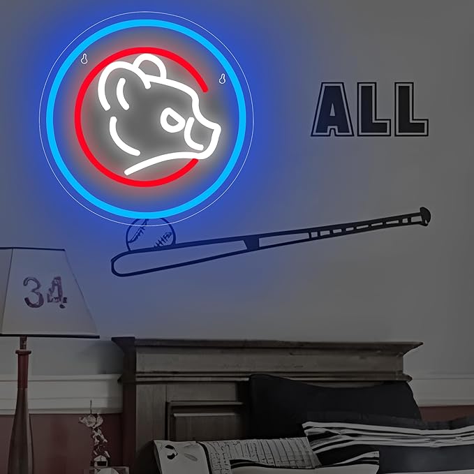 Baseball Neon Sign for Wall Decor Baseball LED Light Up Sign Sports Signs Baseball Decor for Bedroom Boys Room Neon Signs for Man Cave Baseball Gifts for Fans Men Teens Size13.4 * 13.4in(FMXD137)