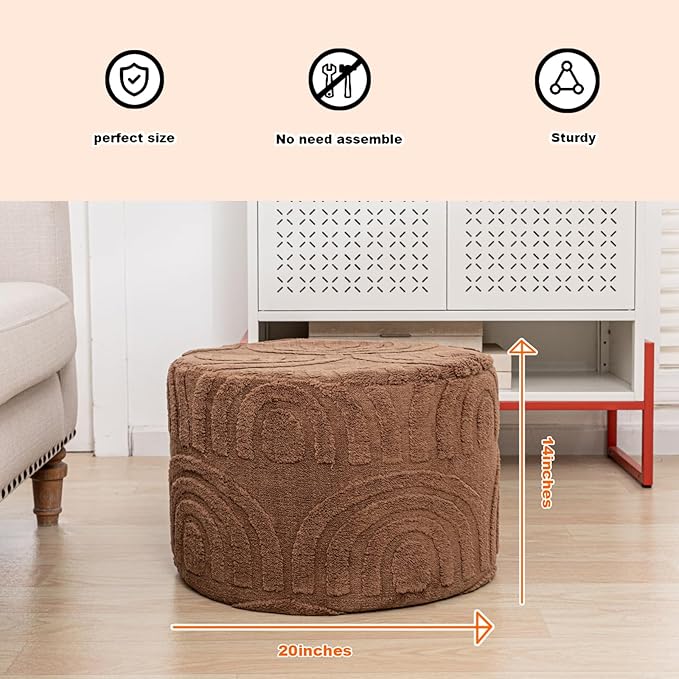 Asuprui Round Ottoman Pouf Ottoman Foot Stool Seat Faux Fur Bean Bag Foot Rest Floor Chair Leg Rest for Living Room, Bedroom or Wedding Gifts 20x20x14 Inches (Coffee)