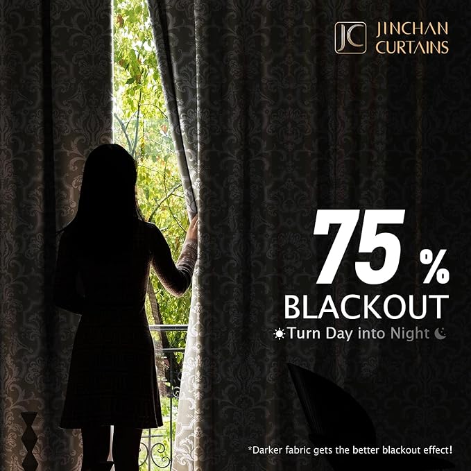 jinchan Room Darkening Curtains for Bedroom Sage Green Damask Patterned Curtains 96 Inch Length for Living Room Linen Textured Vintage 8FT Long Drapes Window Treatments Grommet Top 2 Panels Set