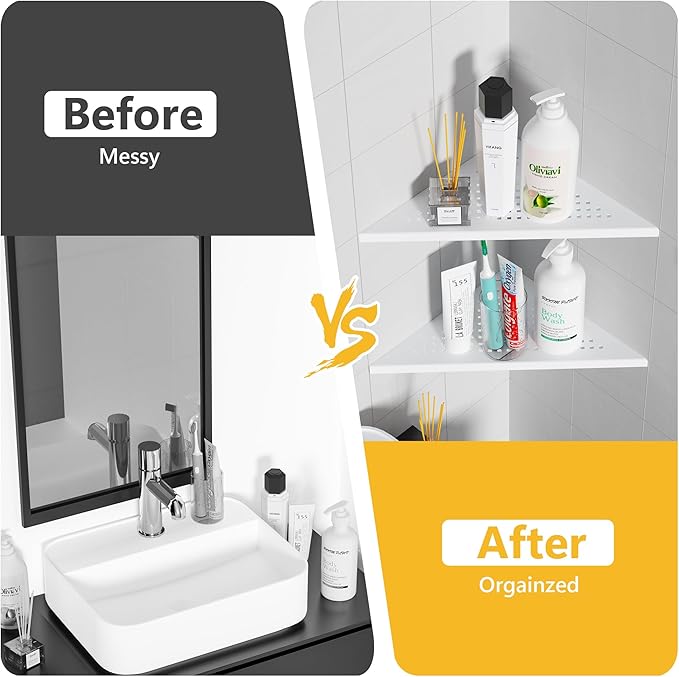 Neodrain 10 Inch White Bathroom Corner Shelf Set of 2, Floating Corner Shelves for Wall, 304 Stainless Steel Wall Storage Shelves for Bathroom,No Drilling