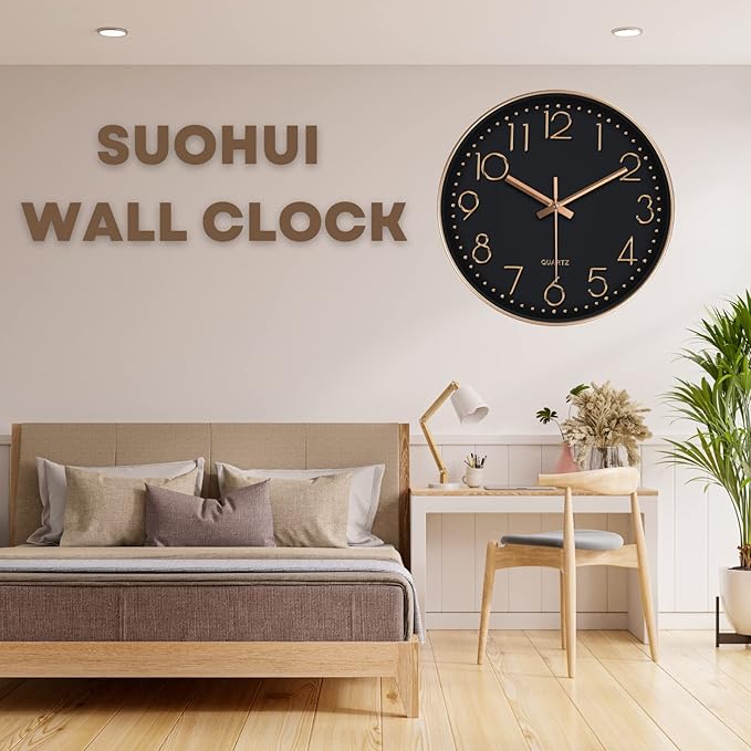 Silent Wall Clock 12 Inch Non-Ticking Wall Clocks Battery Operated for Living Room Decor Modern Wall Clock for Home/Bedroom/Office/Classroom/School/(Rose Gold)