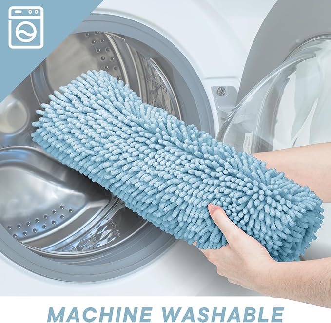 Bathroom Rugs 2 Pieces Chenille Bath Rug Mat, Extra Thick and Soft Absorbent Bath Rugs, Machine Washable, Non-Slip Plush Bath Mats for Tub, Shower, Room, (Light Blue, 32"x20"+24"x16")