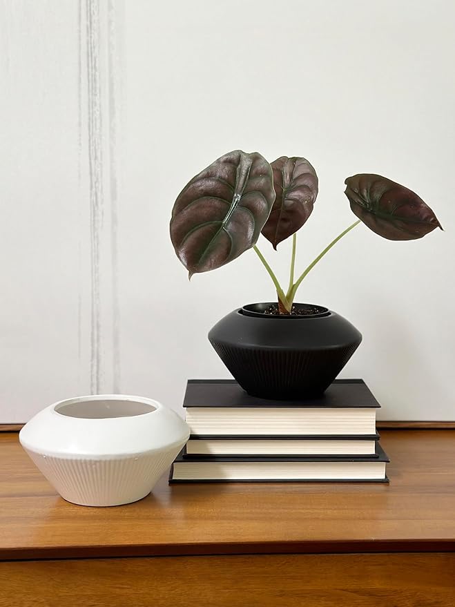 Admired By Nature 7.5" Ceramic Flower Planter, Ceramic Pot Planter, Plant Pots Indoor Ceramic, Ceramic Pot, Planter for Indoor Succulent Home Décor, Black