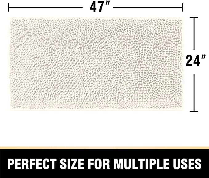 H.VERSAILTEX Bathroom Rugs Bath Mats Non Slip Chenille Bathroom Runner Rug 24x47 Extra Soft and Absorbent Shaggy Rugs Washable Dry Fast Plush Area Carpet Mats for Bath Room, Tub - Ivory