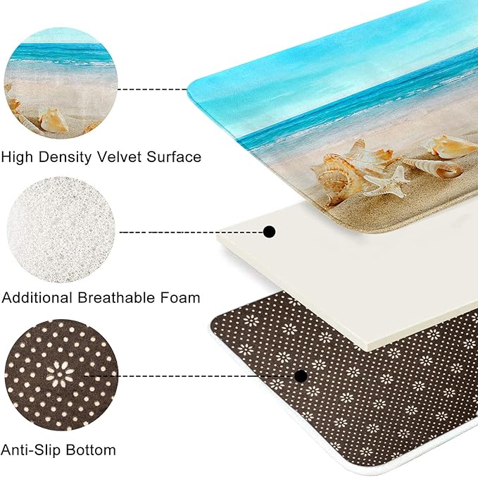 Britimes Bath Mat for Bathroom, Blue Beach Starfish Sea Washable Cover Floor Rug Carpets Floor Mat Bathroom Decorations 16x24 Inches for Kitchen Bedroom Indoor