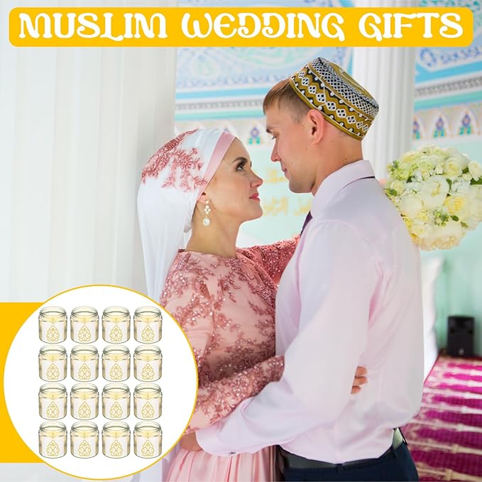 Hoolerry 12 Pcs Ramadan Mubarak Scented Soy Candles Lavender Eid Candles Mini Muslim Islamic Candles Gift Bulk Thank You Gift Glass Jar Candle for Islamic Eid Festival Wedding Birthday Party Favor