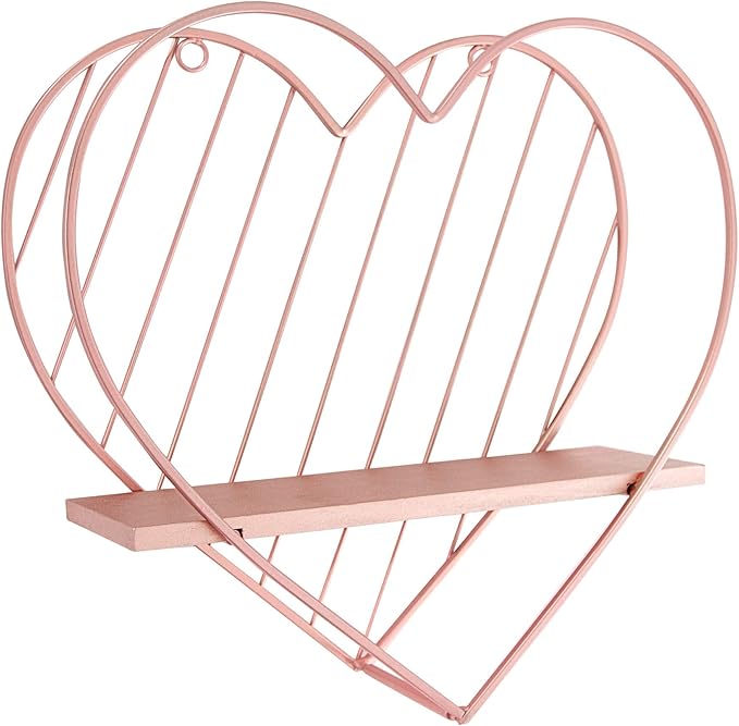 Afuly Floating Shelves for Wall, Cute Heart Wall Shelf Pink Funky Organizer Small Hanging Trinket Storage Aesthetic Room Decor for Bedroom Bathroom Hallway Entryway Vanity, Rose Gold