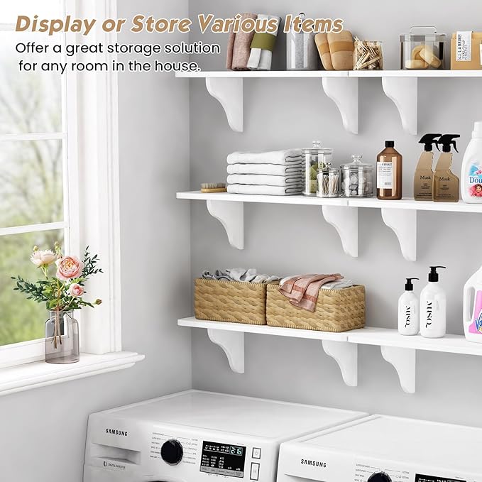 Forbena Decorative Wall Shelves for Living Room Set of 3, 24 Inch White Floating Shelves for Women Girls Bedroom, Unique Arched Wood Display Shelves for Office Storage Bathroom Decor Plants Books