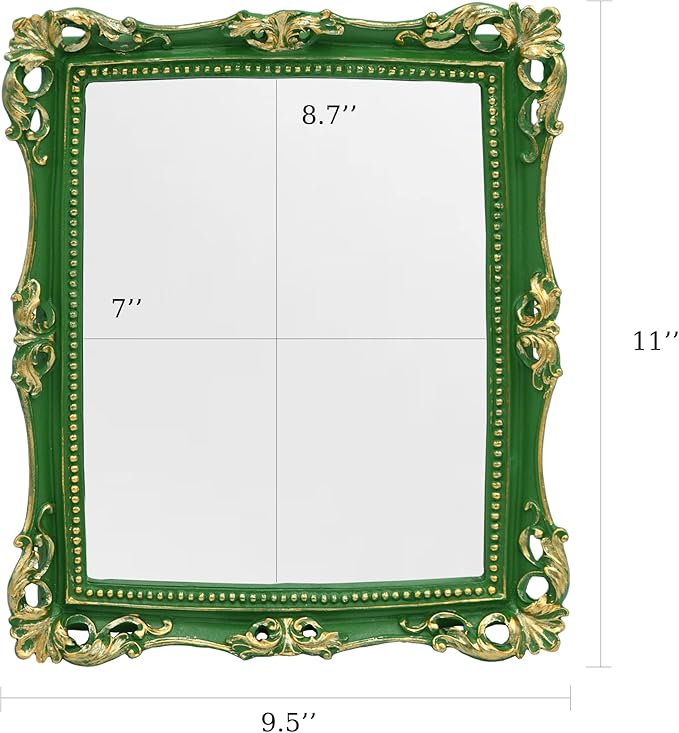 Funerom Vintage 11 x 9.5 inch Decorative Mirror, Wall Mounted & Tabletop Makeup Mirror ,Square (Green)