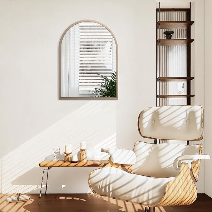 Large Arch Wall Mirror Bathroom Mirror Brass 26"x18" Metal Framed Mirror, Arched Wall Mounted Vanity Mirror for Bedroom, Living Room, Entryway