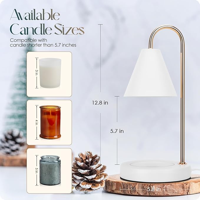 Candle Warmer Lamp,Electric Candle Warmer with Dimmable Light,Scented Wax Melter,No Smoke,Compatible with Various Jar,with 2 Light Bulbs,Home Decor-White
