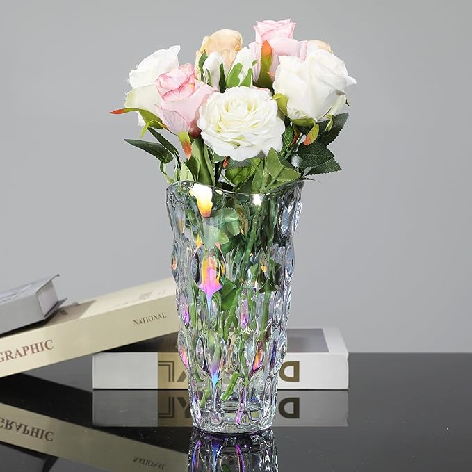 CEMABT 9.5inch 3.4 lb Glass Vases for Flowers Unbreakable Thickened Morden vase for Tables Centerpieces,Colorful,Vintage and Clear Rose Large Flower vases for Bouquet Unique Gifts(Colorful)