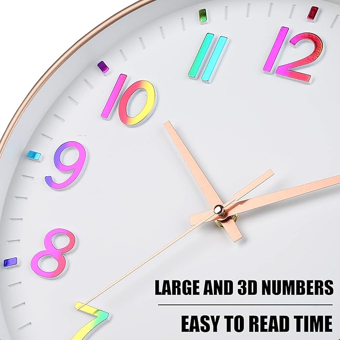 HZDHCLH Kid Wall Clocks Battery Operated,12 inch Silent Non Ticking Modern Wall Clock for Nursery Kids Room Living Room Bedroom Kitchen Office Classroom Decor