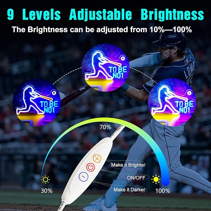 KHK Baseball Neon Led Sign for Bedroom Dimmable Baseball Neon Sign Sport Neon Signs USB Powered for BOY Bedroom,Club Bar,Man Cave,Birthday Party Home College Decor Holiday Gift.