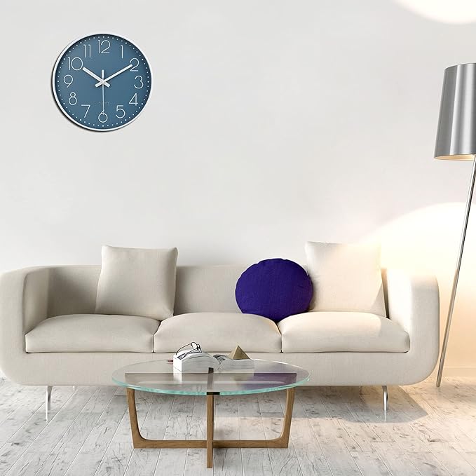 jomparis 12 Inch Silent Non-Ticking Battery Operated Quality Quartz Round Wall Clock Modern Decor Clock for Home Office Bedroom Bathroom(Cerulean Color)