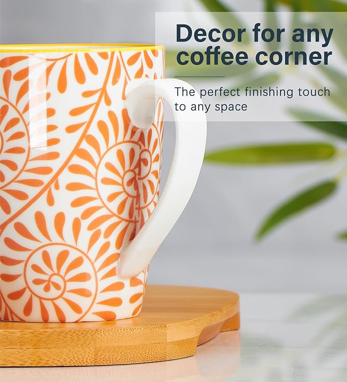 ONEMORE Coffee Mugs Set of 6, 12 oz Ceramic Coffee Cup with Handles, Porcelain Mugs for Latte Cappuccino Tea Cocoa, Microwave Dishwasher Safe, Aesthetic Home Office Cups for Women Men (Assorted Color)