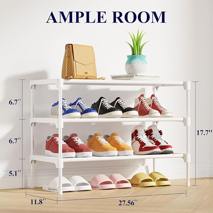 Kitsure Shoe Rack - Premium Non-Woven Shoe Rack Shelf, Shoe Organizer for Closet, Entryway, Garage & Corridor, Sturdy & Durable Long Stackable Shoe Shelves, Medium, White