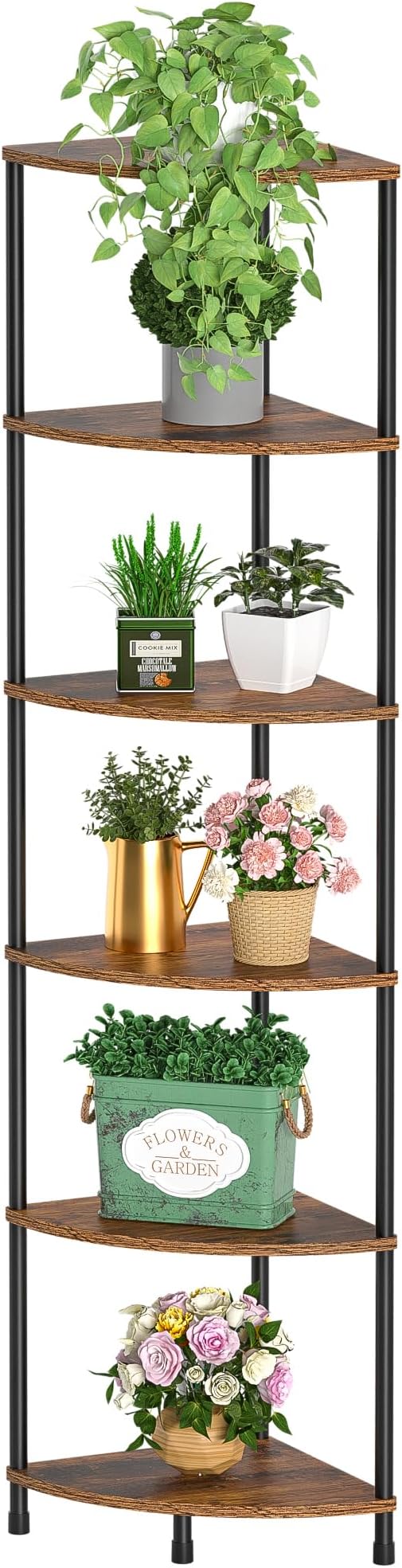 Corner Plant Stand Shelf, 6 Tier Tall Shelf for Indoor Plants, Rustic Brown Corner Bookshelf Wall Decor Living Room, 54.4" Display Shelves for Bedroom, Bathroom, Small Space