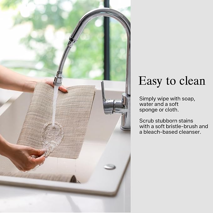 Placemats Set of 12 - Easy Clean Woven Vinyl Placemats for Dining Table, Indoor/Outdoor Place Mats, Washable PVC Table Mats(Cappuccino)