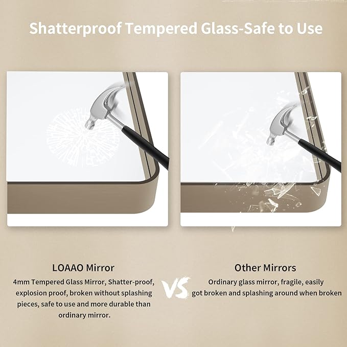 LOAAO 60”X36” Bronze Bathroom Mirrors for Vanity, Rounded Rectangle Brushed Bronze Metal Frame Mirror, Anti-Rust, Tempered Glass, Hangs Horizontally or Vertically