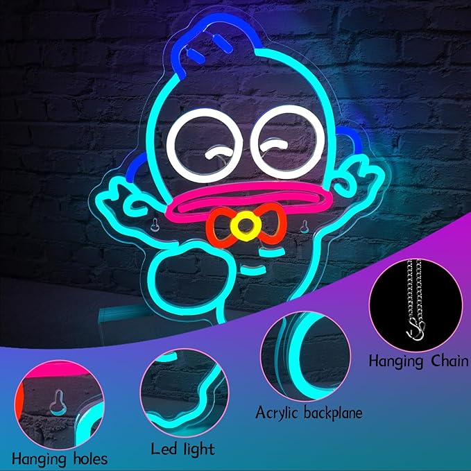 Neon Sign, Cartoon Fish Led Sign for Bedroom Wall, Led Neon Signs for Wall Decor Girls Bedroom, USB Powered Neon Lights for Living Room Decor, Light Up Sign for Game Room Man Cave Boys Room