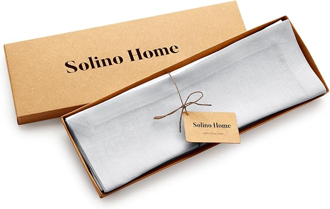 Solino Home Linen Placemats Set of 4 - Silver Cloud Placemats 14 x 19 Inch - 100% Pure Linen Table Place Mats for Summer - Fete