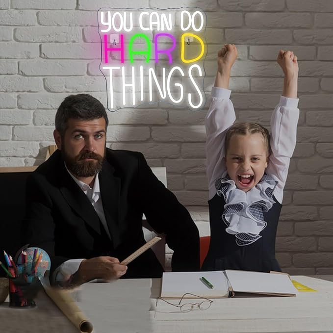 NEONLOVE You Can Do Hard Things Neon Sign Neon Signs for Wall Decor LED Lights Up Signs for Bedroom Bar Kids Room Library Club Party Positive Quotes Wall Art Sign USB White Neon Lights 12.9*12.5inch