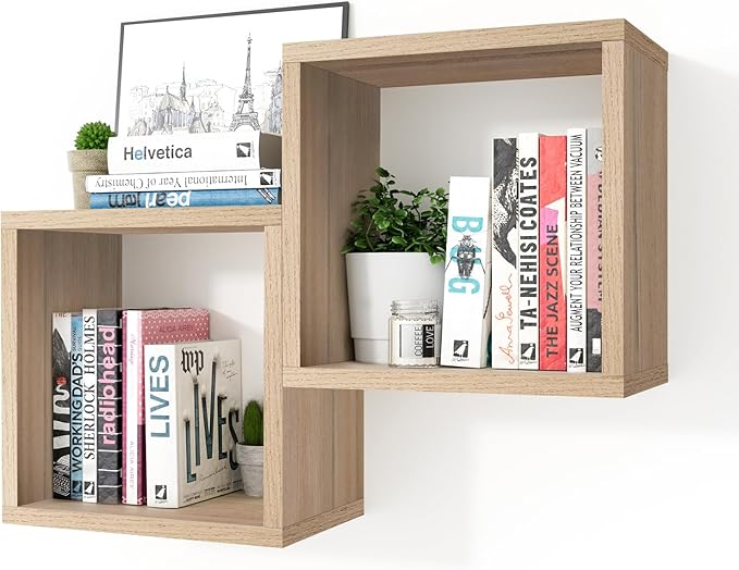 Kaboon Cube Floating Shelves Set2, Display Shelves Wall Mount 7.75" D x 12.5" W x 12.5" H, (Grey Oak, Square 2 Cubes)