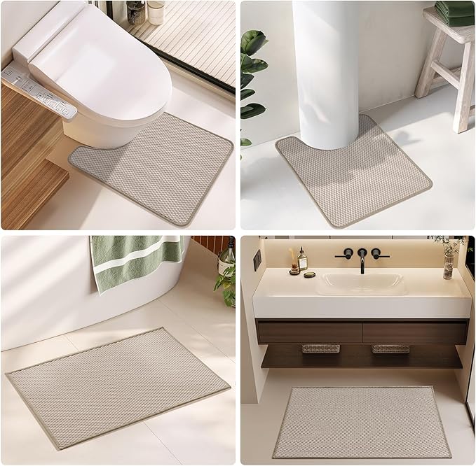 Bathroom Runner Rugs, Long Bath Mat Runner Washable Thin Quick Dry Low Pile Bathroom Runner Rugs Non Slip, Beige 24"x70"