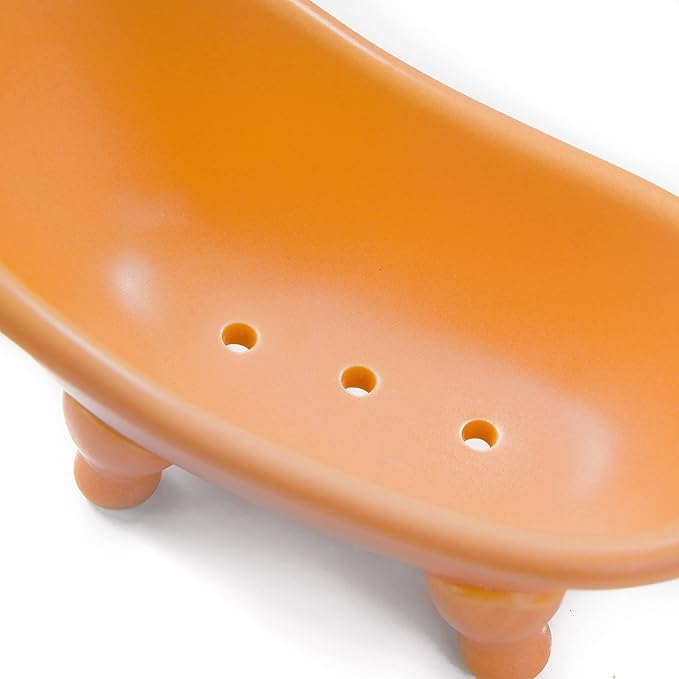 1 Piece 5.6" Colorful Ceramic Mini Clawfoot Bathtub Soap Dish Decortative Soap Dish Small Planter Makeup Organizer Container Hamster Bathtub(Orange)