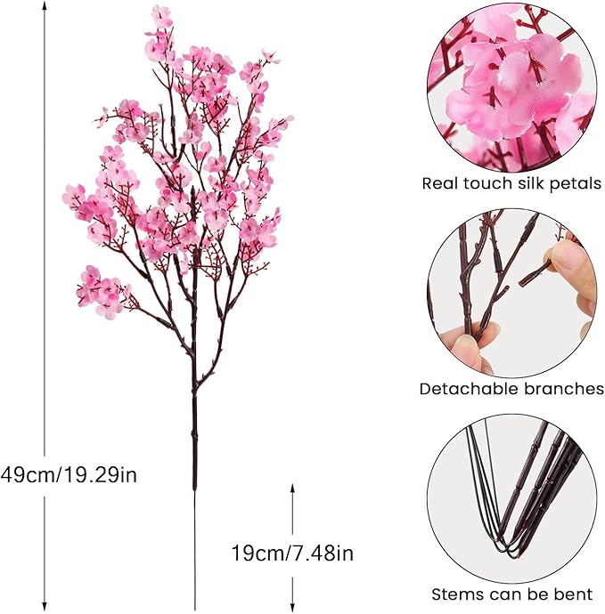 8Pcs Babys Breath Artificial Flowers Silk,Real Touch Pink Bouquets Fake Flowers for Vase Home Office Wedding Indoor Outdoor Centerpiece Table Decorations