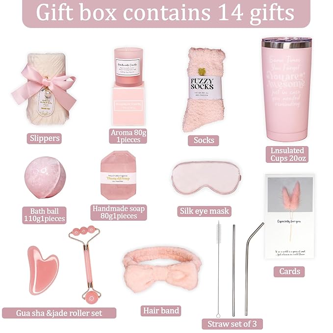 Birthday Gifts for Women, Self Care Gifts, Get Well Soon Gift Baskets for Women, Relaxing Spa Gift Basket Set, Unique Gifts for Friends, Mom, Coworker, Wife, Care Set for Mother's Day