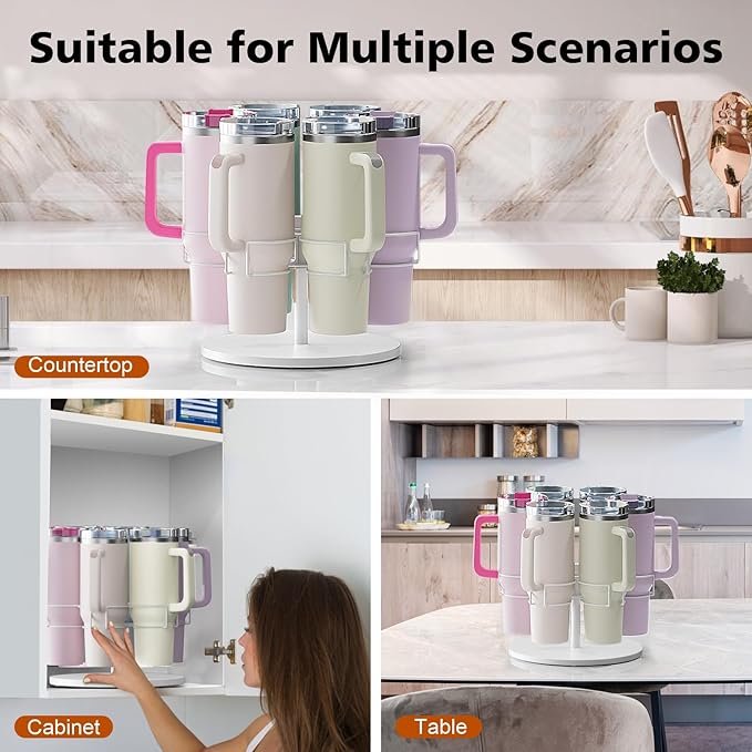 Water Bottle Organizer for Stanley 40 oz, Rotating Stanley Cup Organizer Holder, Tumbler Organizer Holder, Stanley Cup Accessories, Easy to Install, White๏ผPatented Product๏ผ