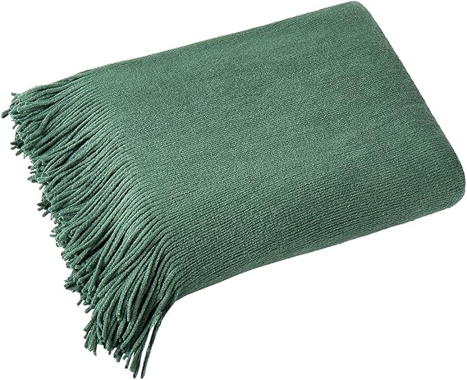 Homiest Decorative Knitted Throw Blanket with Fringe Soft & Cozy Tassel Blanket for Couch Sofa Bed (Dark Green, 50x60)