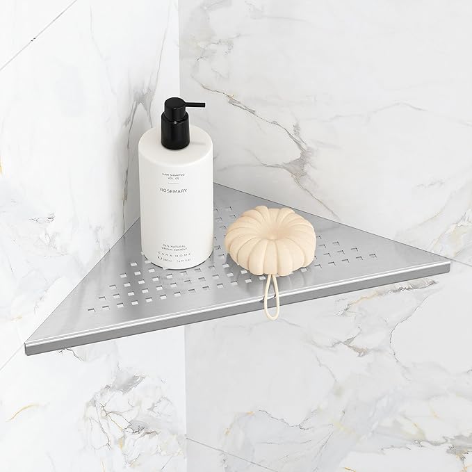 Bathroom Corner Shelf, Recessed 10" Shower Shelf Caddy, SUS304 Stainless Steel Shelf Wall Mount Triangular, No Drilling, Brushed Nickel