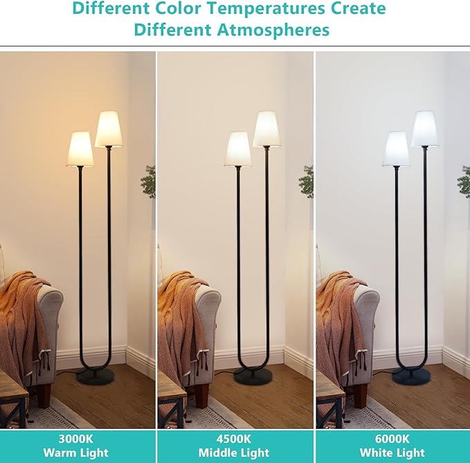 HMVPL Floor Lamps for Living Room, Modern Black Floor Lamp with Fabric Lampshade, Industrial Standing Lamp with On/Off Foot Switch, Farmhouse Tall Lamp for Living Room Corner Bedroom Office(66")