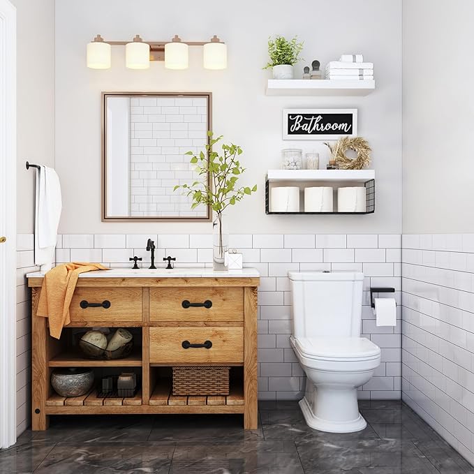QEEIG Bathroom Shelves Over Toilet - Paper Storage Wall Mounted Farmhouse Decor Decorations Aesthetic Décor Sign Small Floating Shelf 2+1 Set 16 inch, White and Black (020WB)