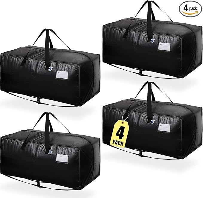 Moving Bags Heavy Duty,Extra Large Moving Bags for Travel/College Packing/Storage/Organization/Seasonal Clothes & Bedding Storage,Moving Supplies Bins,Compatible with Ikea Frakta Cart (Black,4 Pack)