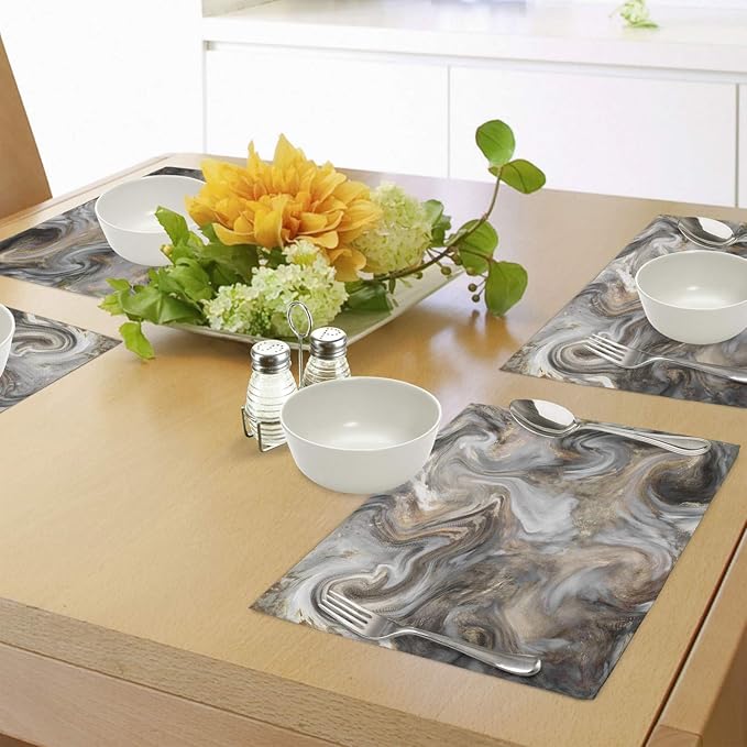 Ambesonne Marble Print Place Mats Set of 4, Retro Style Paintbrush Colors in Marbling Texture Watercolor Art, Washable Fabric Placemats for Dining Table, Standard Size, Sand Brown