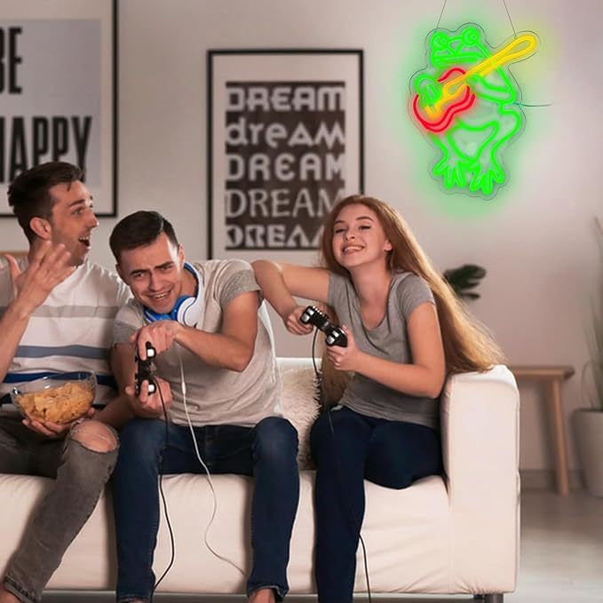 Frog With Guitar Neon Sign for Wall Decor Frog Led Wall Art for Live Music Concert Room Decor Guitar Lamp for Man Cave Decorations Gifts 16.4"×12.8"
