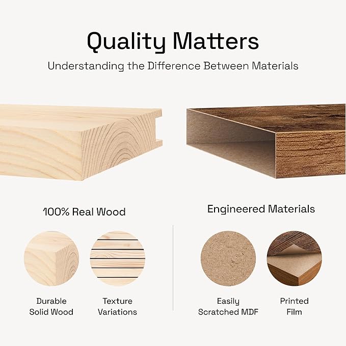 BAOBAB WORKSHOP Wood Floating Shelves for Bathroom Wall - Rustic Shelf 16 inch - Floating Wooden Shelves for Bedroom Kitchen Living Room - Natural Wood Shelves - DIY, 16 x 6.7 Inch, Set of 2
