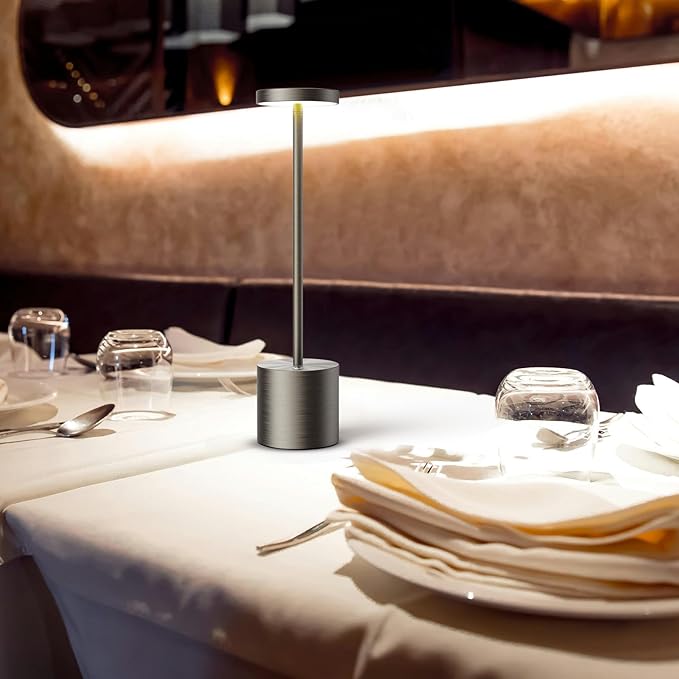 SAKRINGT Cordless Table Lamps Rechargeable,6000mAh Portable Battery Operated LED Table Light for Restaurant Outdoor Chromium
