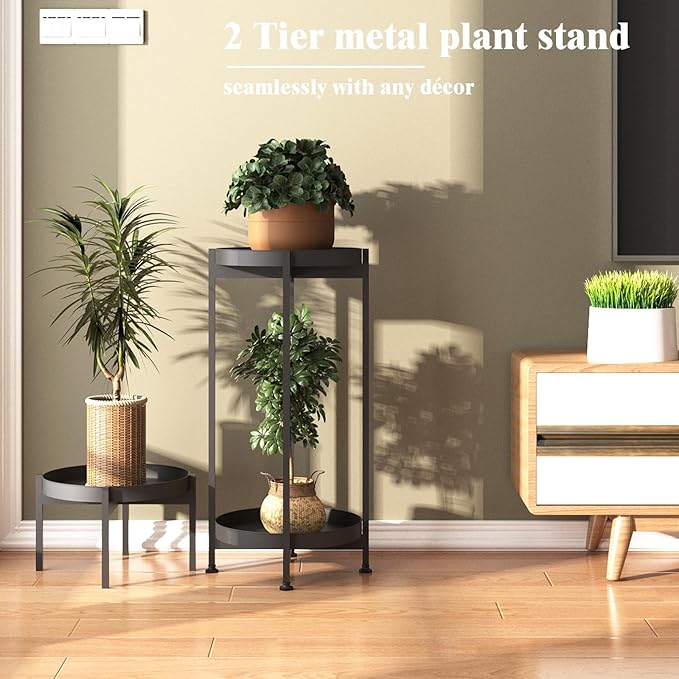 Plant Stand Indoor, 7.9'' H & 25.5'' H, Stable Plant Holder, Flower Pot Stands for Multiple Plants, Metal, Iron, Black