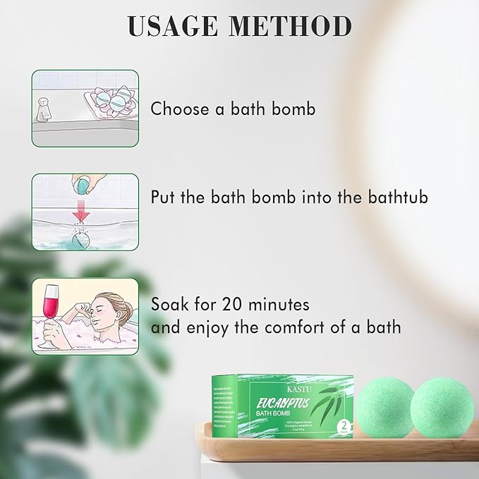 Bath Bombs Salt Balls,Eucalyptus Extract Essential Oils,Moisturizing Dry Skin,Fizzy Spa,Relaxation,Bubble Bath Bomb Gifts Idea for Men Women,100g x 2PCS